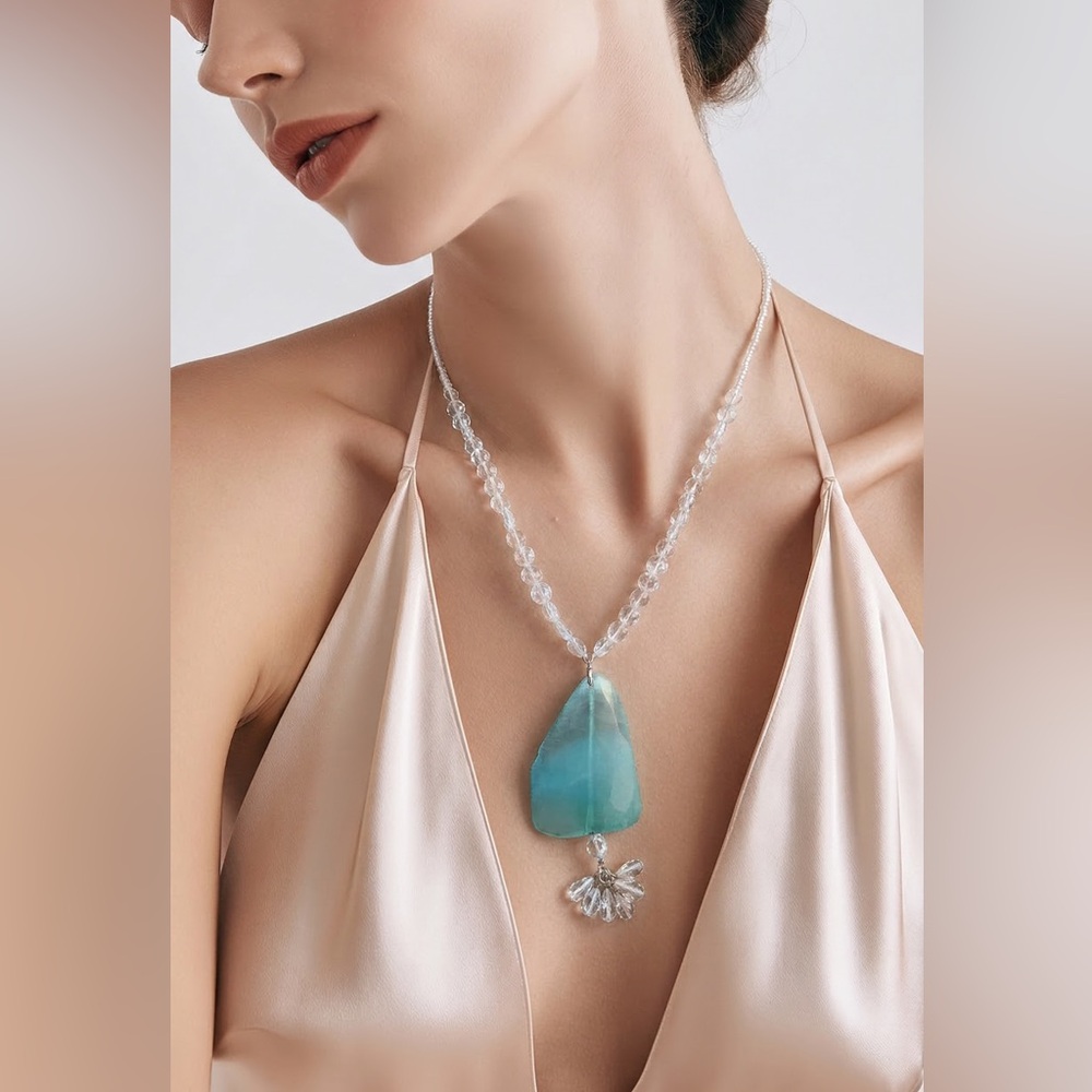 Aquamarine Chalcedony Pendant Necklace